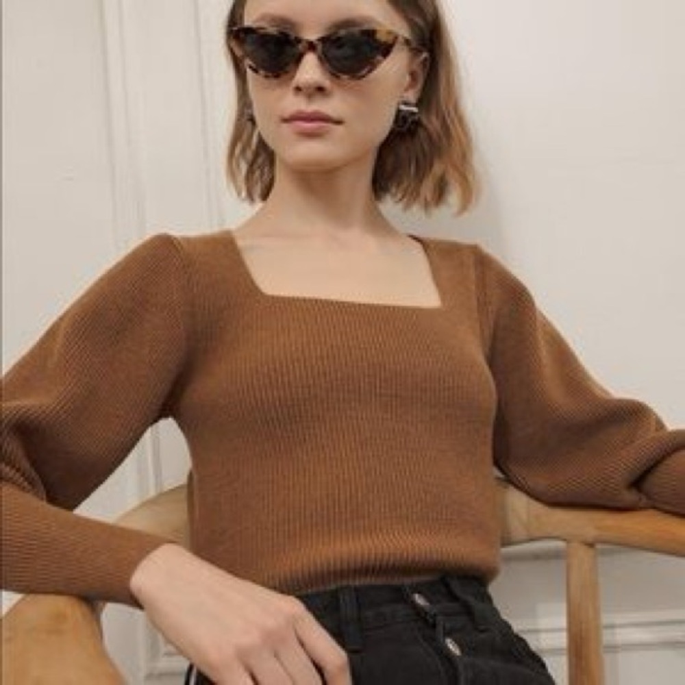 Pixie Market Brown Square Neck Knit Sweater